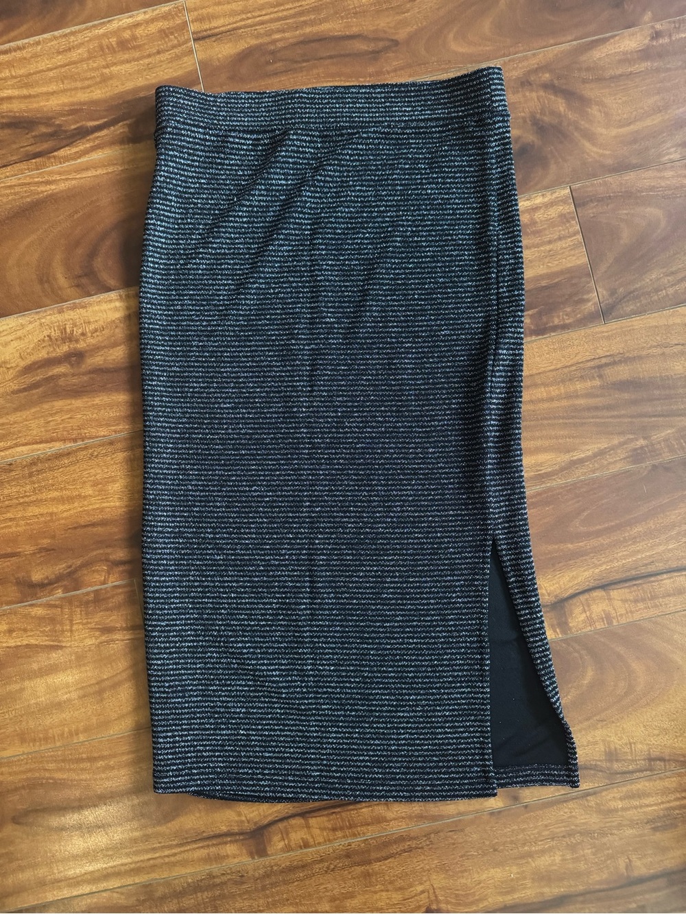 Black with Silver Sparkles Midi Skirt with Side Slit